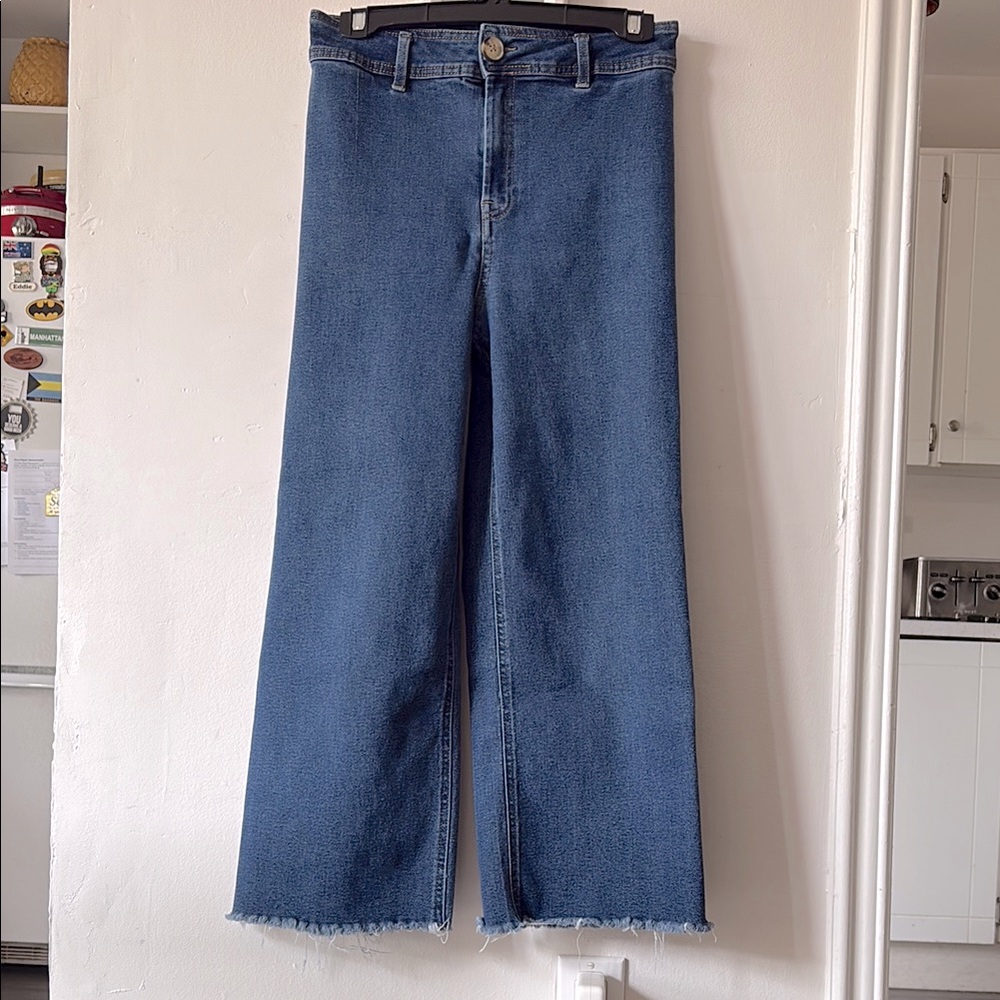 DEX - Indigo High Waist, Wide Leg, Raw Hem Jeans